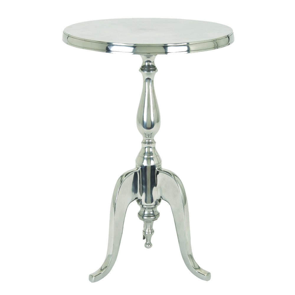 Traditional Style Aluminum Accent Table With Pedestal Base, Silver